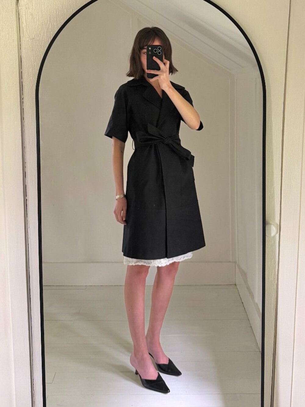 Theory Lyda Short Sleeve Tie Waist Trench Coat Size P Black